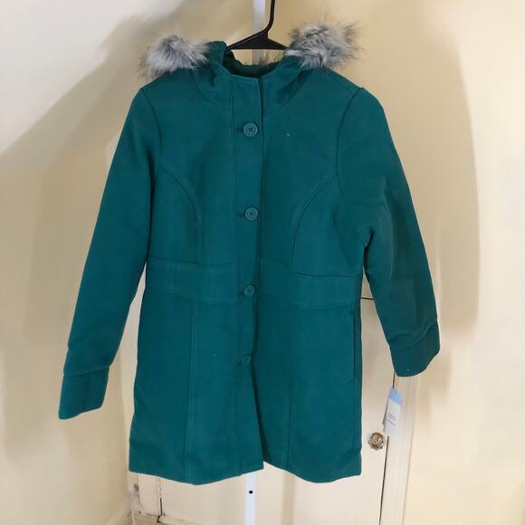 Cat & Jack NWT Girls' Solid Faux Fur Jacket Dark Green Winter Coat Size XL - Picture 2 of 8